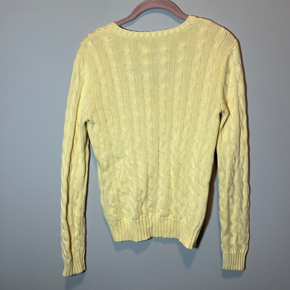 Ralph Lauren Sport Womens Yellow Cable Knit V-Neck Cotton Sweater Size M - Picture 8 of 10